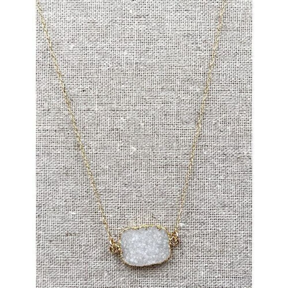 14K Gf Chain Necklace w/ 24K Gold Vermeil Wrapped Natural Druzy Slice